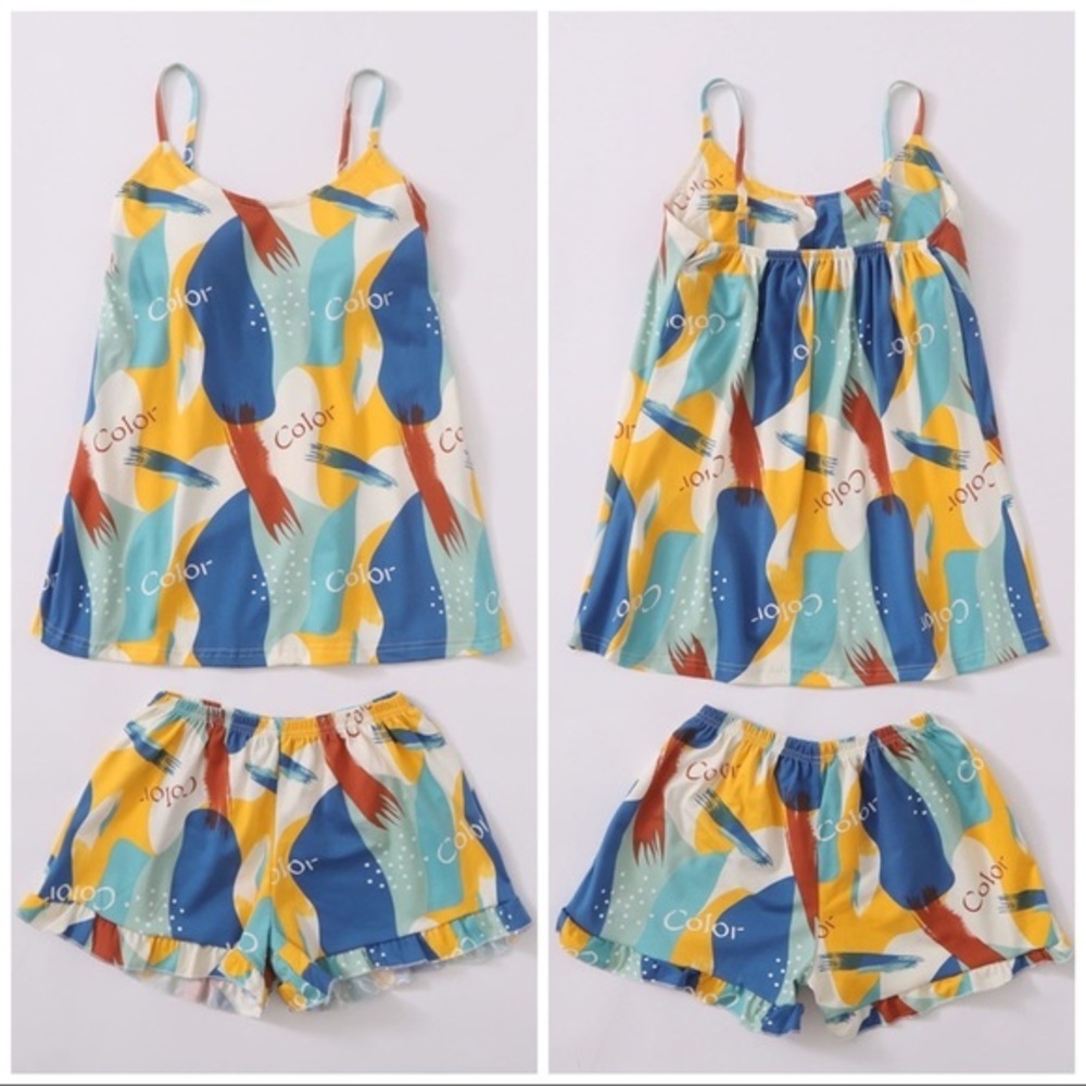 New Colorful Cami Ruffle Pajama Set​ - Picture 2 of 4